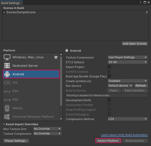 Unity Build Settings