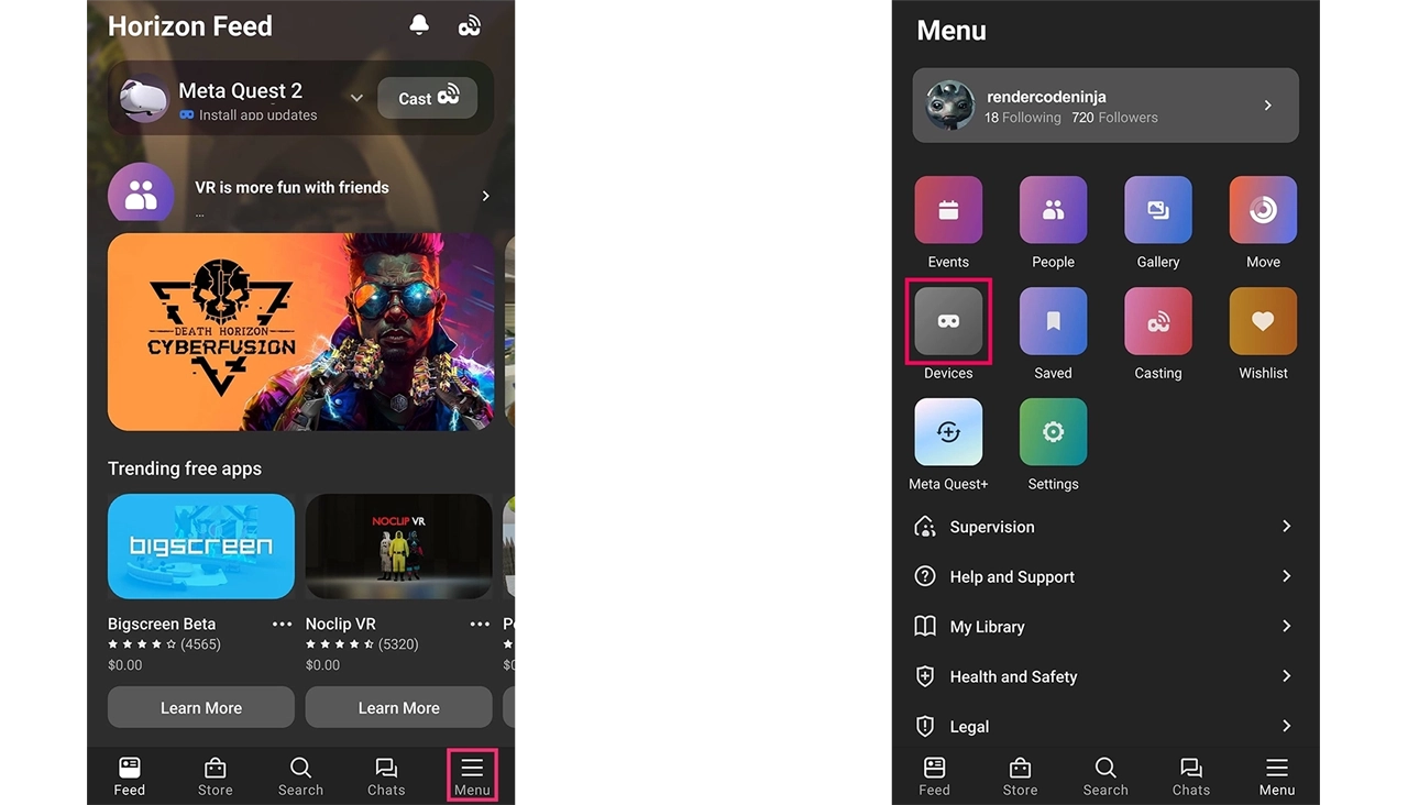 Meta App Home Menu